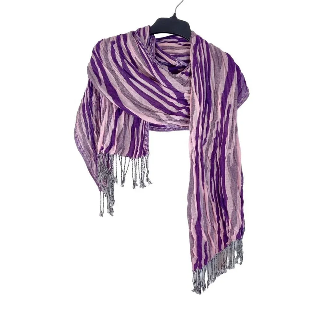 Scarf Shawl Purple Pink Tone Fringe Crinkle Double Woven Material Texture Mesh